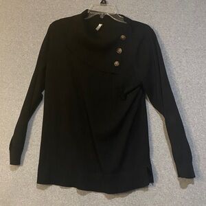 Black Cowl Neck Sweater with Button Detail